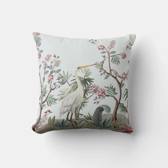 Border in chinoiserie style with storks and peonie cushion (Front)