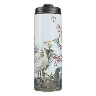 Border in chinoiserie style with storks and peonie thermal tumbler