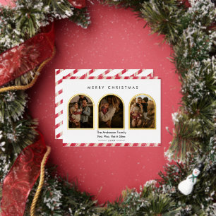 Border Modern Gold Border 3 Arch Photo Christmas  Foil Holiday Card