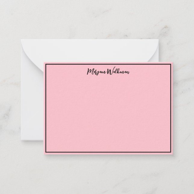 Border, Name & Blank Black and Pink Minimalist Card (Front)