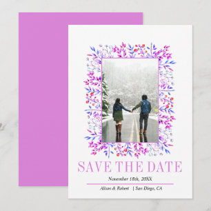 Border of leaves and berries purple wedding save the date