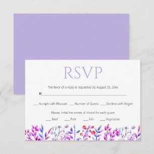 Border of leaves, berries lavender purple wedding RSVP card