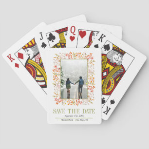 Border of leaves berries olive green Save the Date Playing Cards