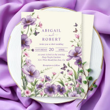 Border of purple flowers and RSVP QR code wedding