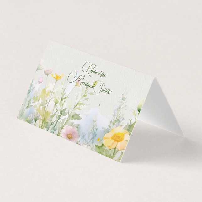 Border of Wildflowers Wedding Name Place Card (Front)