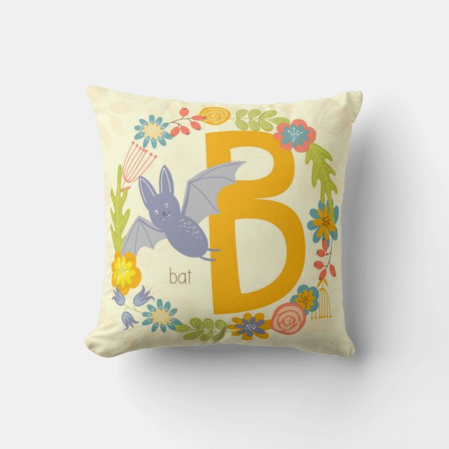 Border of Wildflowers Yellow Red Alphabet Letter B Cushion (Front)