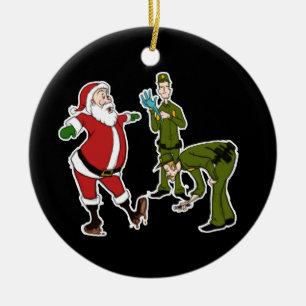 Border Patrol Agents cutting sign on Santa Ceramic Ornament