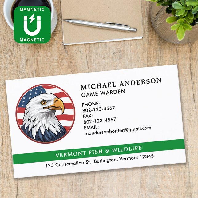 Border Patrol Thin Green Line Military Police Logo Magnetic Business Card (Creator Uploaded)