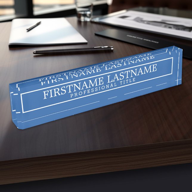 Border Royal Blue Basic Name & Professional Title Nameplate (Personalized Name Plate - Executive and Professional Designs)