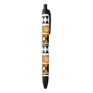 Border Stripe Flower Diamond Boho Floral Pattern Black Ink Pen