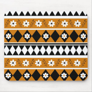 Border Stripe Flower Diamond Boho Floral Pattern Mouse Pad