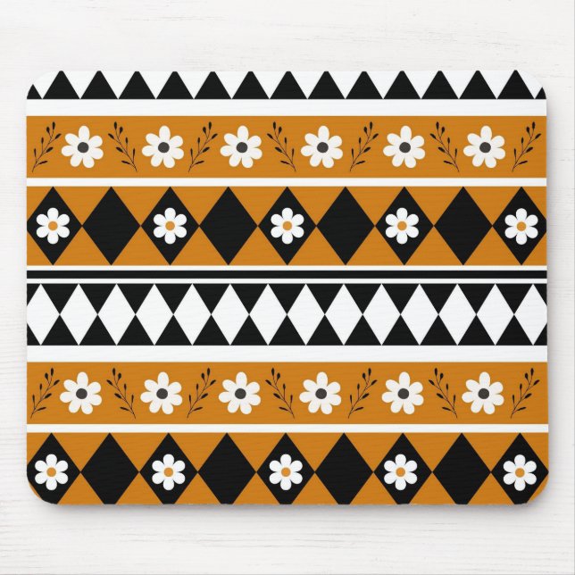 Border Stripe Flower Diamond Boho Floral Pattern Mouse Pad (Front)