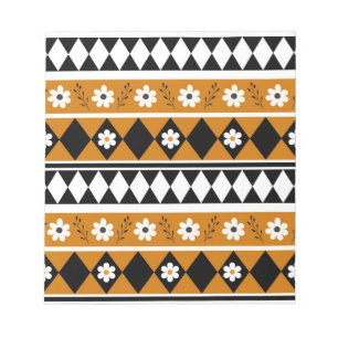 Border Stripe Flower Diamond Boho Floral Pattern Notepad