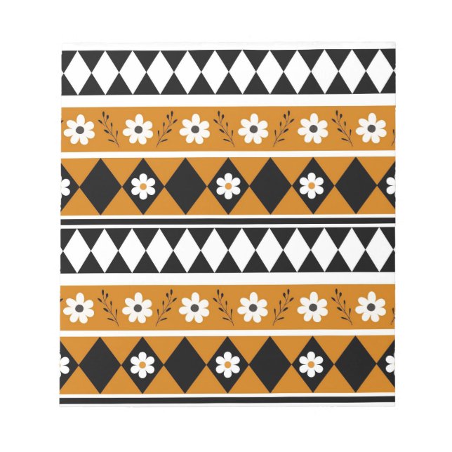 Border Stripe Flower Diamond Boho Floral Pattern Notepad (Front)