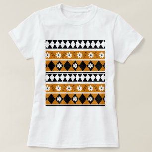 Border Stripe Flower Diamond Boho Floral Pattern T-Shirt
