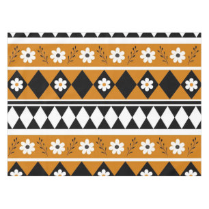 Border Stripe Flower Diamond Boho Floral Pattern Tablecloth