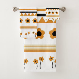 Border Stripe Flower Triangle Boho Pattern Bath Towel Set