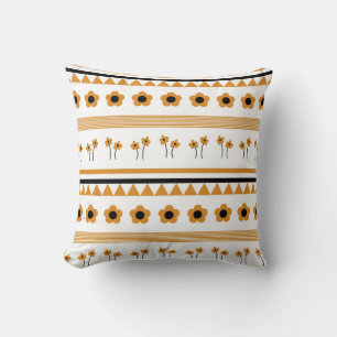 Border Stripe Flower Triangle Boho Pattern Cushion