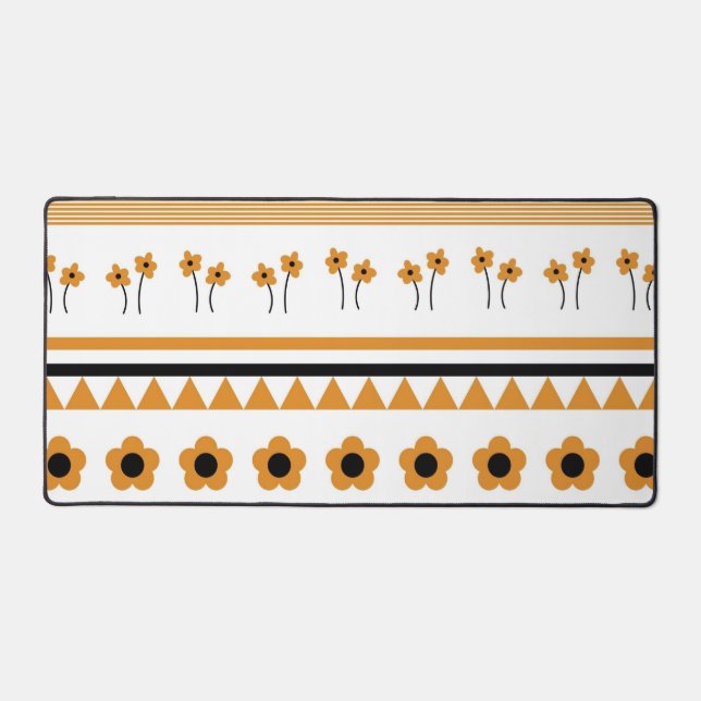 Border Stripe Flower Triangle Boho Pattern Desk Mat (Front)