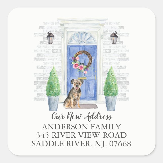 Border Terrier Blue Door New Address Label (Front)