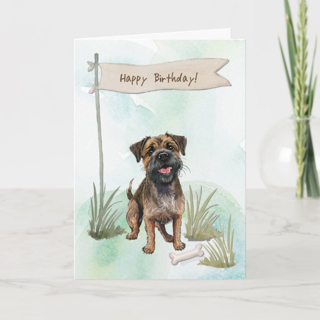 Border Terrier Breed Dog Under Birthday Sign Card (Front)