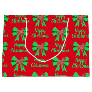 Border Terrier Christmas Dog & Green Bow Large Gift Bag