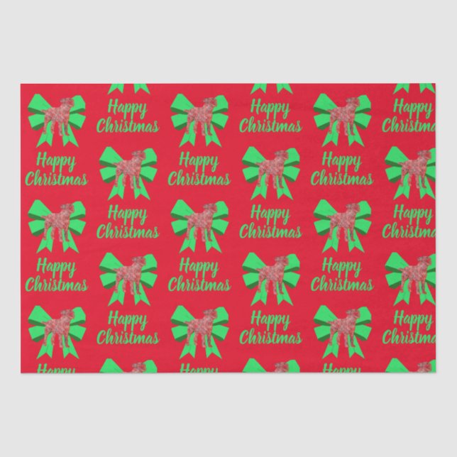 Border Terrier Christmas Dog & Green Bow Tissue Paper (Front)