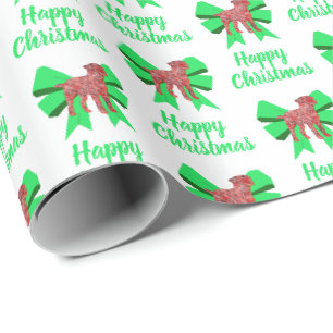 Border Terrier Christmas Dog & Green Bow White Wrapping Paper