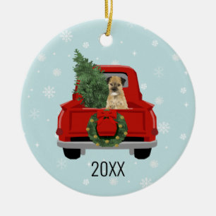 Border Terrier Christmas Red Truck Ceramic Ornament