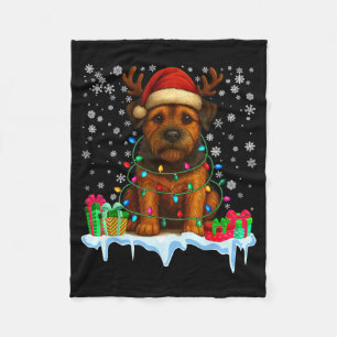 Border Terrier Christmas Santa Hat Reindeer Pajama Fleece Blanket