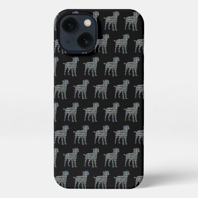 Border Terrier Dog Cute Silhouette Grid Black iPhone Case (Back)