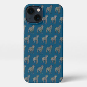 Border Terrier Dog Cute Silhouette Grid Blue iPhone 13 Case