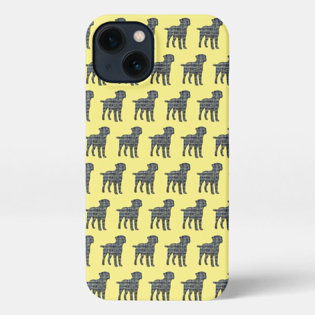 Border Terrier Dog Cute Silhouette Grid Yellow iPhone Case (Back)