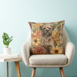 Border Terrier Dog Fall Watercolor Flowers Cushion