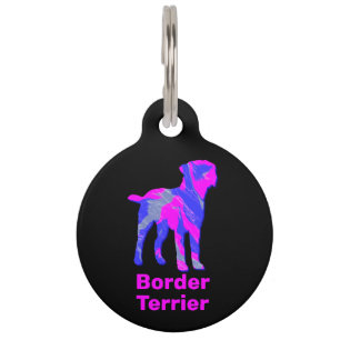 Border Terrier Dog Hot Pink n Blue Pet Tag