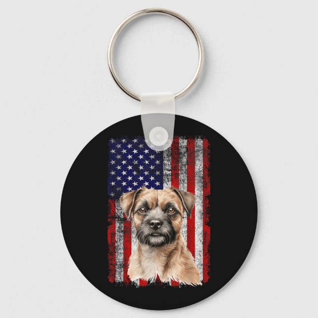 Border Terrier Dog Lover Flag 4th of July Key Ring (Front)