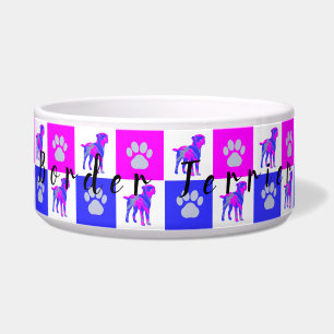 Border Terrier Dog & Paw Hot Pink and Blue Bowl