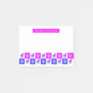 Border Terrier Dog & Paw Hot Pink & Blue Post-it Notes