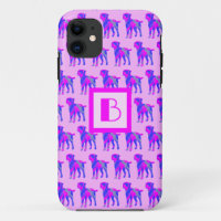 Border Terrier Dog Pink & Blue Silhouette Monogram
