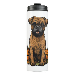 Border Terrier Dog Pumpkin Lazy Halloween Party Thermal Tumbler