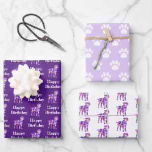 Border Terrier Dog Silhouett Purple Happy Birthday Wrapping Paper Sheet