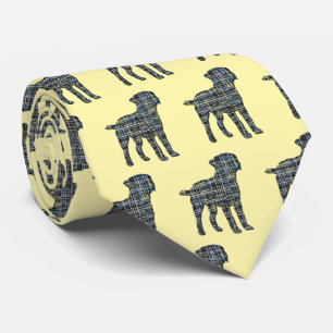 Border Terrier Dog Silhouette Y&B Grid Yellow Tie