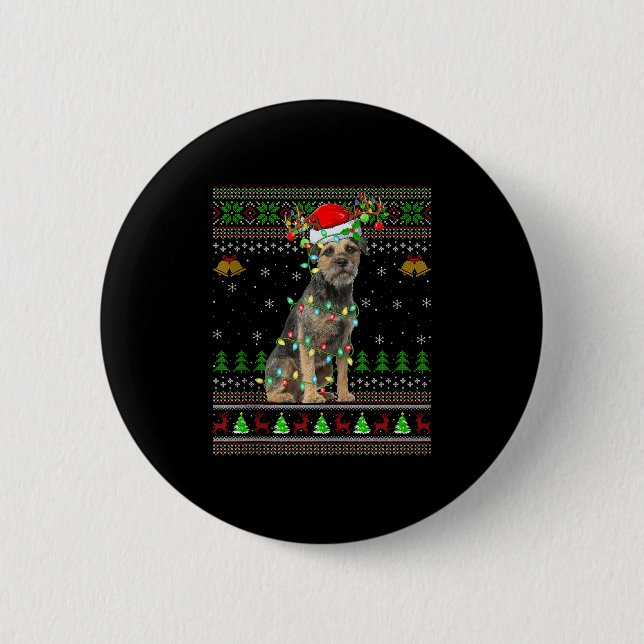 Border Terrier Dog Ugly Christmas Sweater Holiday  6 Cm Round Badge (Front)