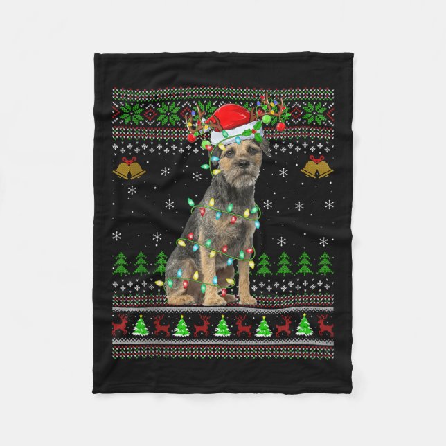Border Terrier Dog Ugly Christmas Sweater Holiday  Fleece Blanket (Front)