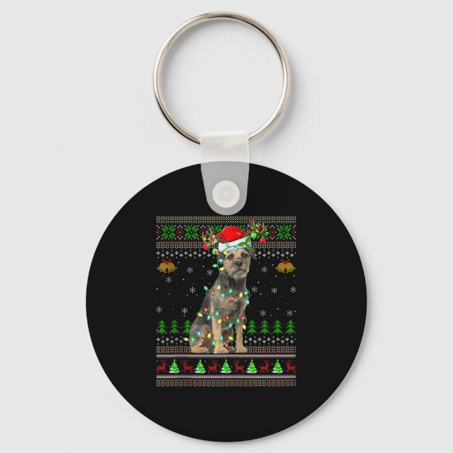 Border Terrier Dog Ugly Christmas Sweater Holiday  Key Ring (Front)