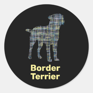 Border Terrier Dog Yellow & Black Grid Line Classic Round Sticker