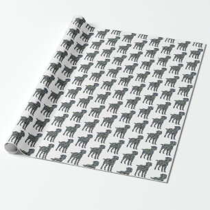 Border Terrier Dog Yellow & Black Grid White Wrapping Paper