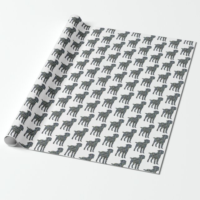 Border Terrier Dog Yellow & Black Grid White Wrapping Paper (Unrolled)