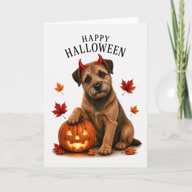 Border Terrier Halloween Devil Dog Card (Front)