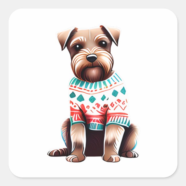 Border Terrier in Christmas Sweater Sticker (Front)